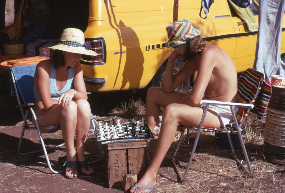 Rubyvale Gemfield - relaxing, playing chess - 1975